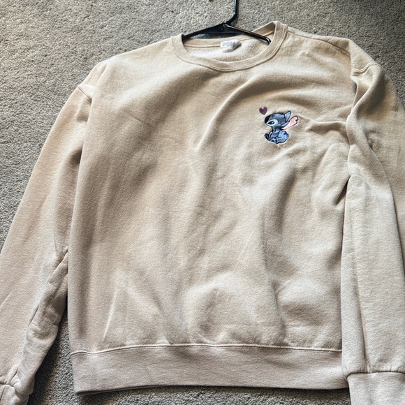 Sweaters - Women’s Beige Sweater with Embroidered Design Disney’s Stitch